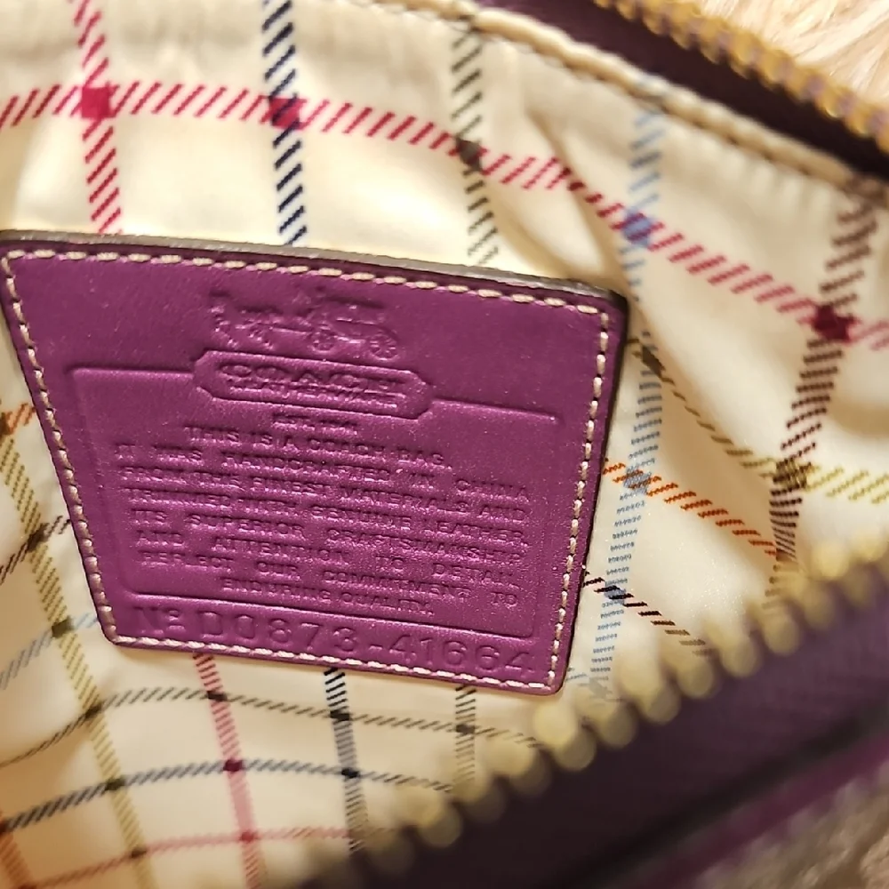 Coach Brown Signature Crossbody with Purple Stripe & Gold Hardware